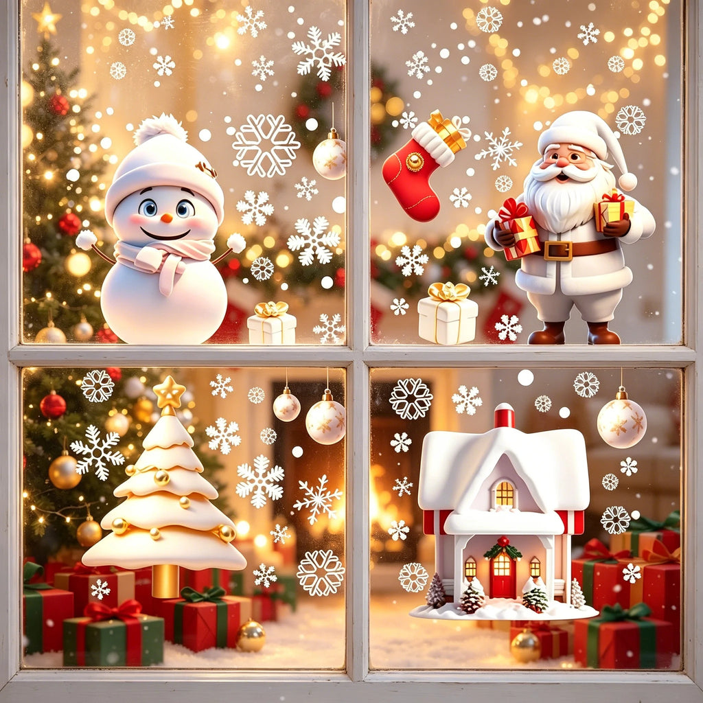 Christmas Window Cling Decorations – Santa, Snowman & Snowflakes Set