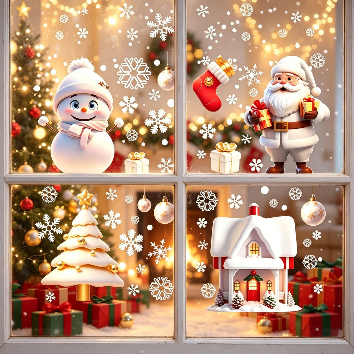 Christmas Window Cling Decorations – Santa, Snowman & Snowflakes Set