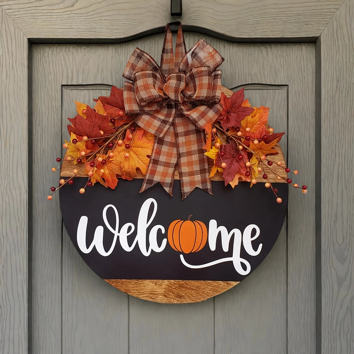 Fall Welcome Door Hanger – Pumpkin & Autumn Leaves 🍂🎃