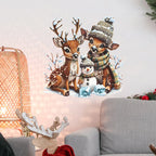 Christmas Reindeer & Snowman Wall Decal – Cozy Winter Woodland Scene