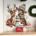 Christmas Reindeer & Snowman Wall Decal – Cozy Winter Woodland Scene