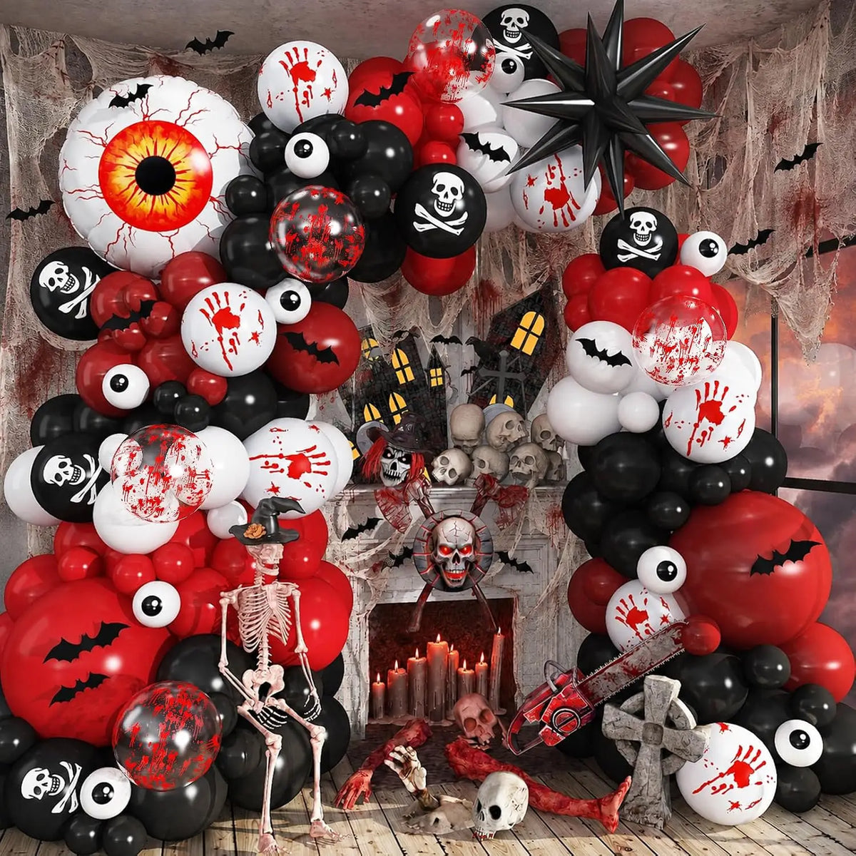 Black & White Halloween Balloon Arch Garland Kit – Ghost, Skeleton & BOO Party Decorations