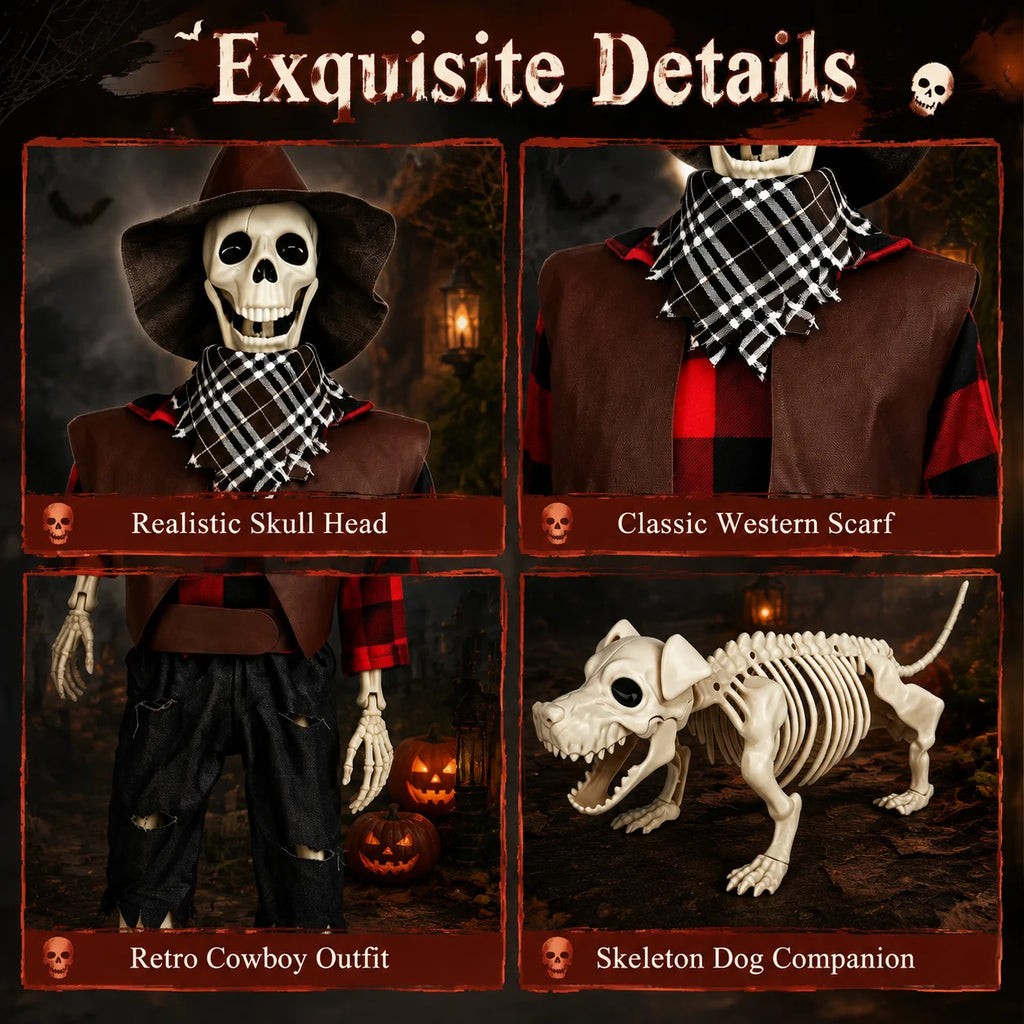 36" Posable Cowboy Skeleton & Dog Halloween Yard Decor 💀🐶🤠