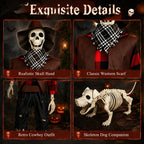 36" Posable Cowboy Skeleton & Dog Halloween Yard Decor 💀🐶🤠