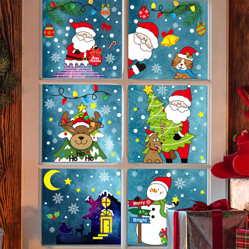 Christmas Window Clings – Santa, Reindeer & Snowflake Decorations (2-Piece Set)