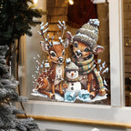 Christmas Reindeer & Snowman Wall Decal – Cozy Winter Woodland Scene