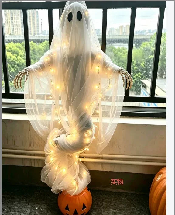 Swirling Light-Up Ghost & Pumpkin Halloween Yard Lamp 👻🎃