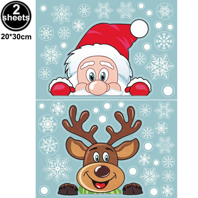 Christmas Window Clings – Santa, Reindeer & Snowflake Decorations (2-Piece Set)