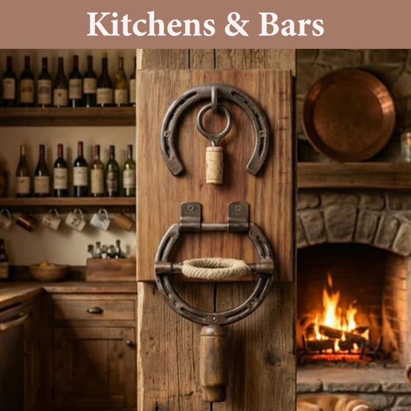Rustic Horseshoe Wall-Mounted Wine Opener – Vintage Western Bar Accessory