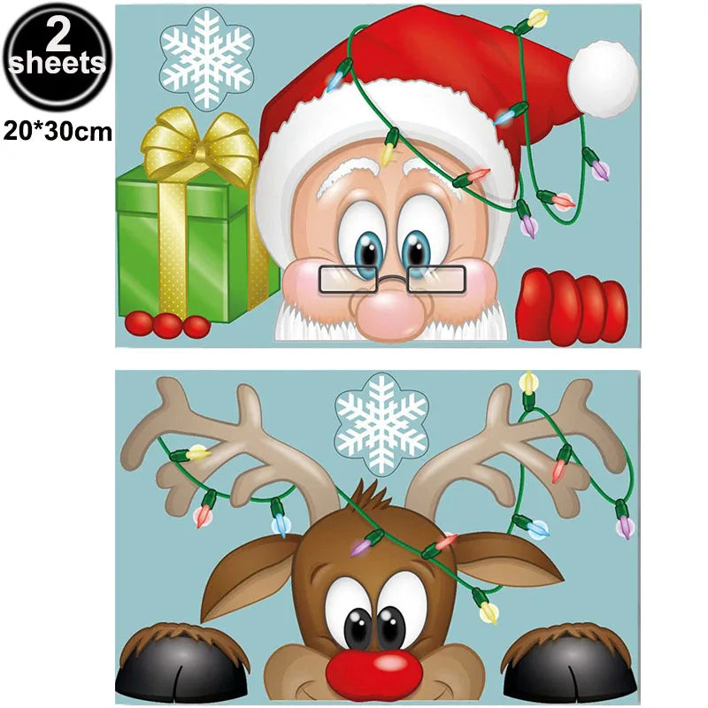 Christmas Window Clings – Santa, Reindeer & Snowflake Decorations (2-Piece Set)