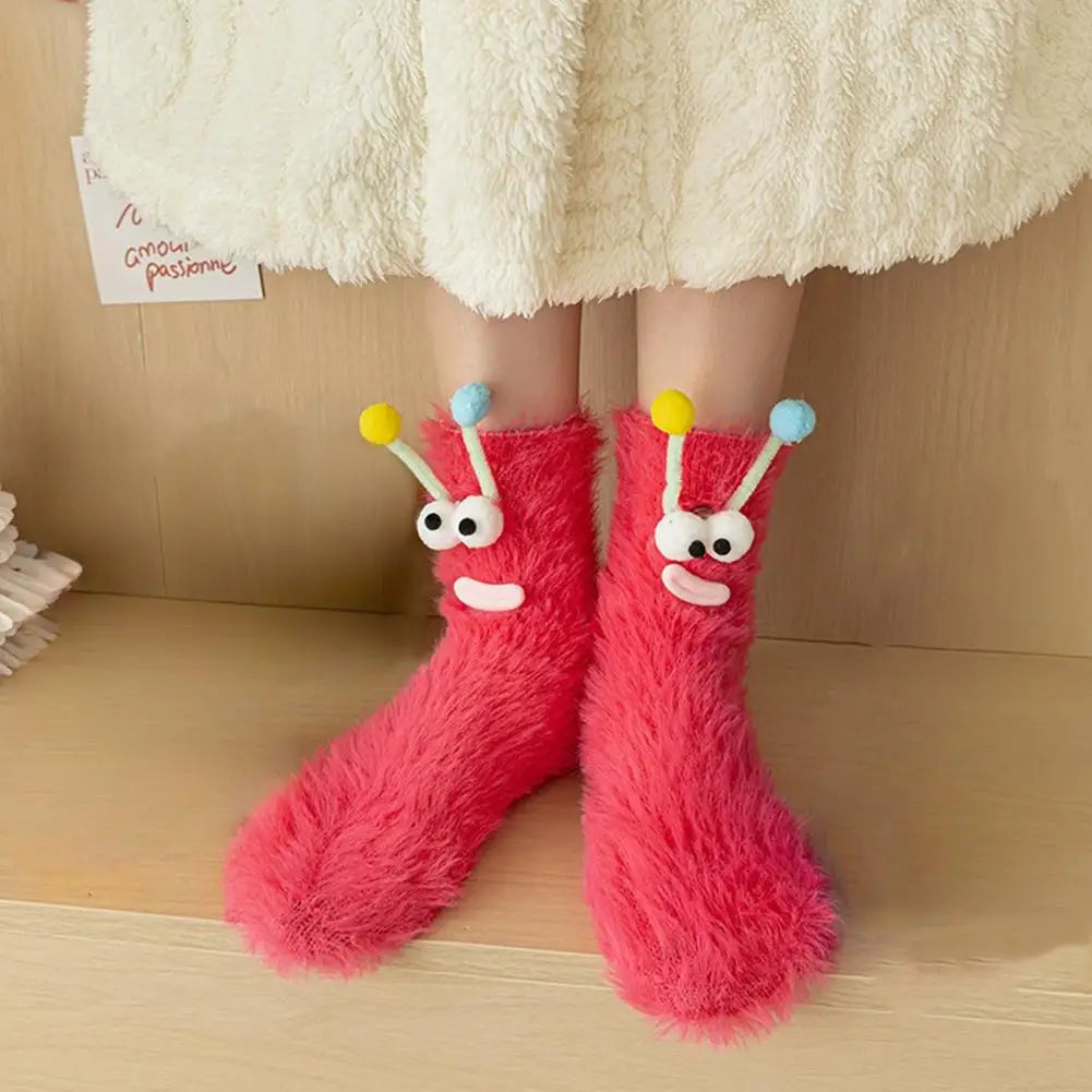 Funny Fuzzy Monster Socks – Crazy-Eyed Plush Winter Socks