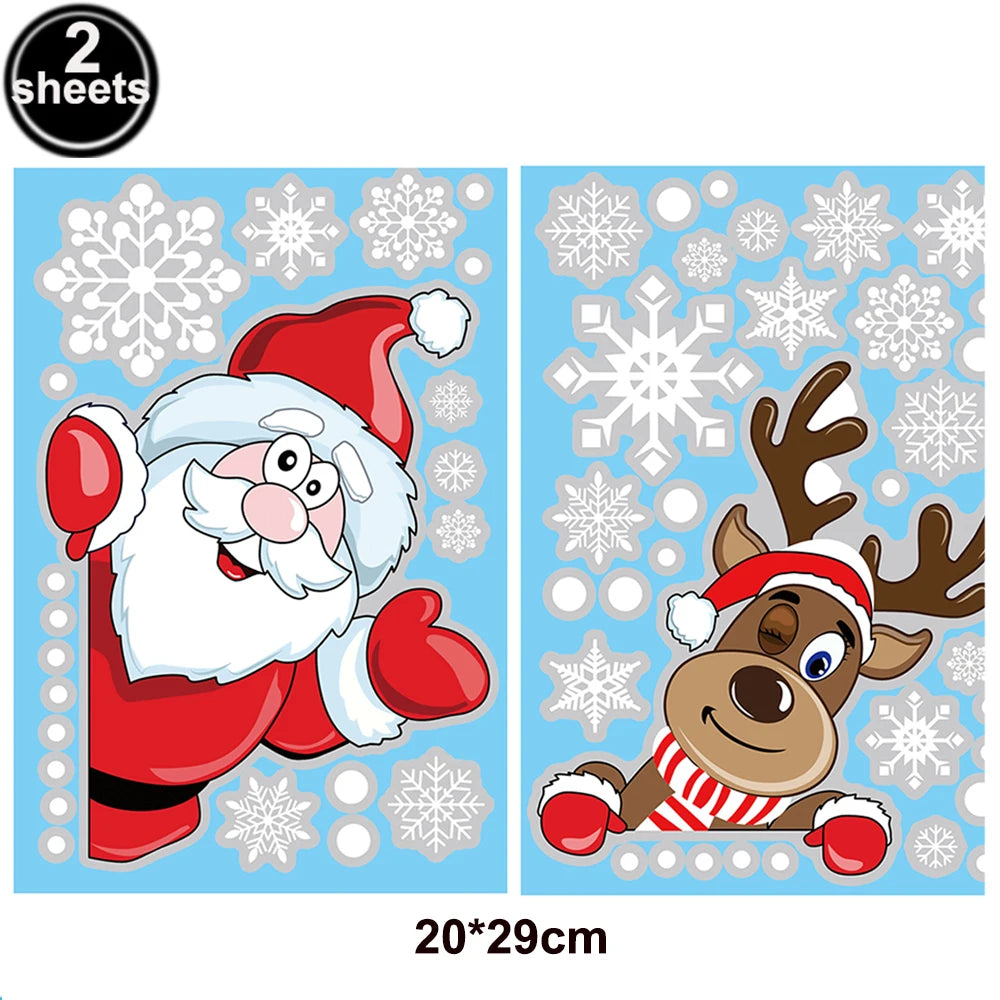Christmas Window Clings – Santa, Reindeer & Snowflake Decorations (2-Piece Set)