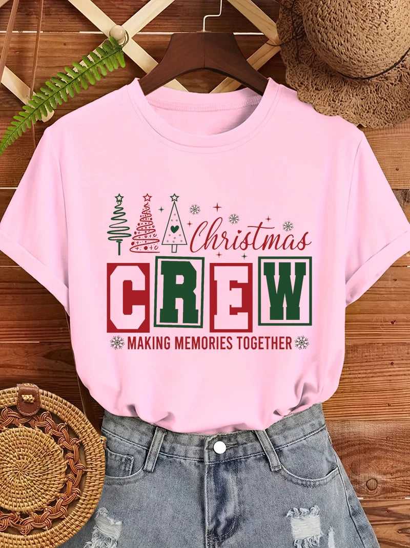 Christmas Crew Making Memories Together Print T-Shirts Trendy Fashion Tee Shirts Short Sleeve Tshirts Holiday Party T-Shirt Gift