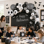 Black & White Halloween Balloon Arch Garland Kit – Ghost, Skeleton & BOO Party Decorations