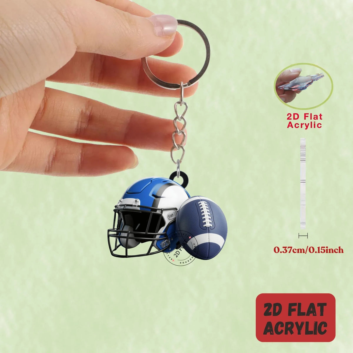 American Football Helmet & Ball Keychain – 2D Acrylic Sports Charm