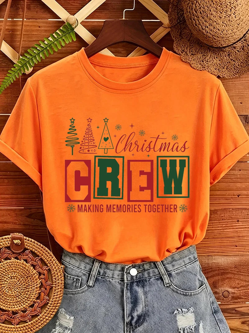 Christmas Crew Making Memories Together Print T-Shirts Trendy Fashion Tee Shirts Short Sleeve Tshirts Holiday Party T-Shirt Gift