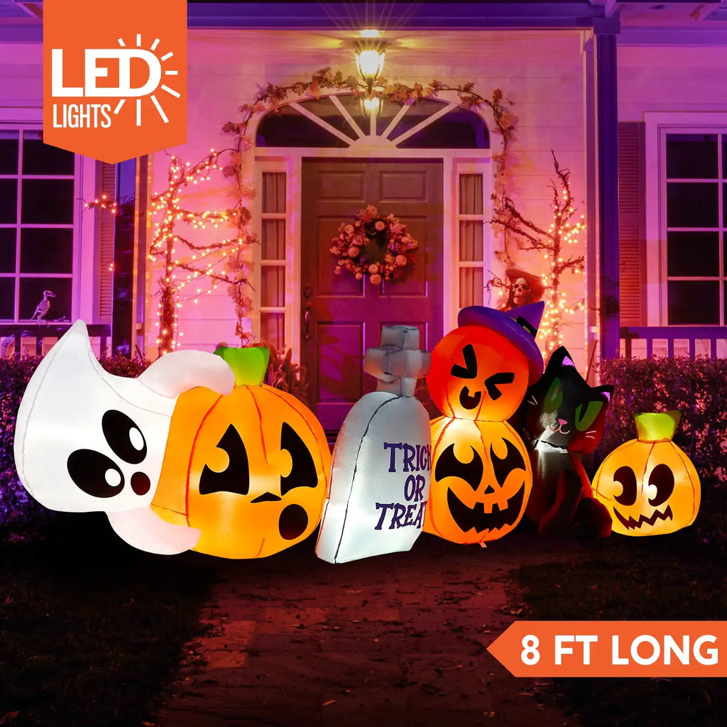 8-Foot Light-Up Halloween Pumpkin & Ghost Yard Inflatable 🎃👻