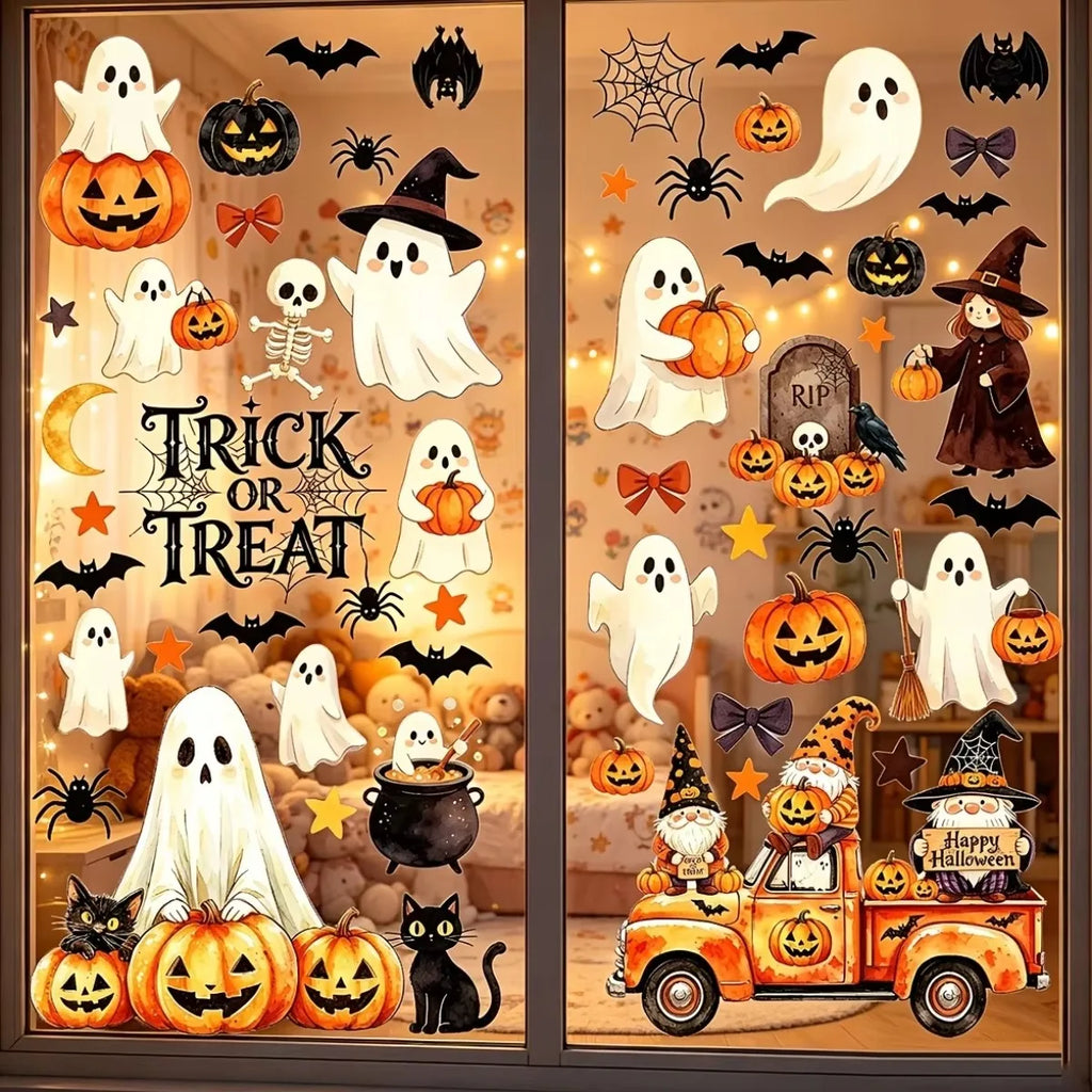 6-Sheet Halloween Window Cling Set – Ghosts, Pumpkins & Trick-or-Treat Decor