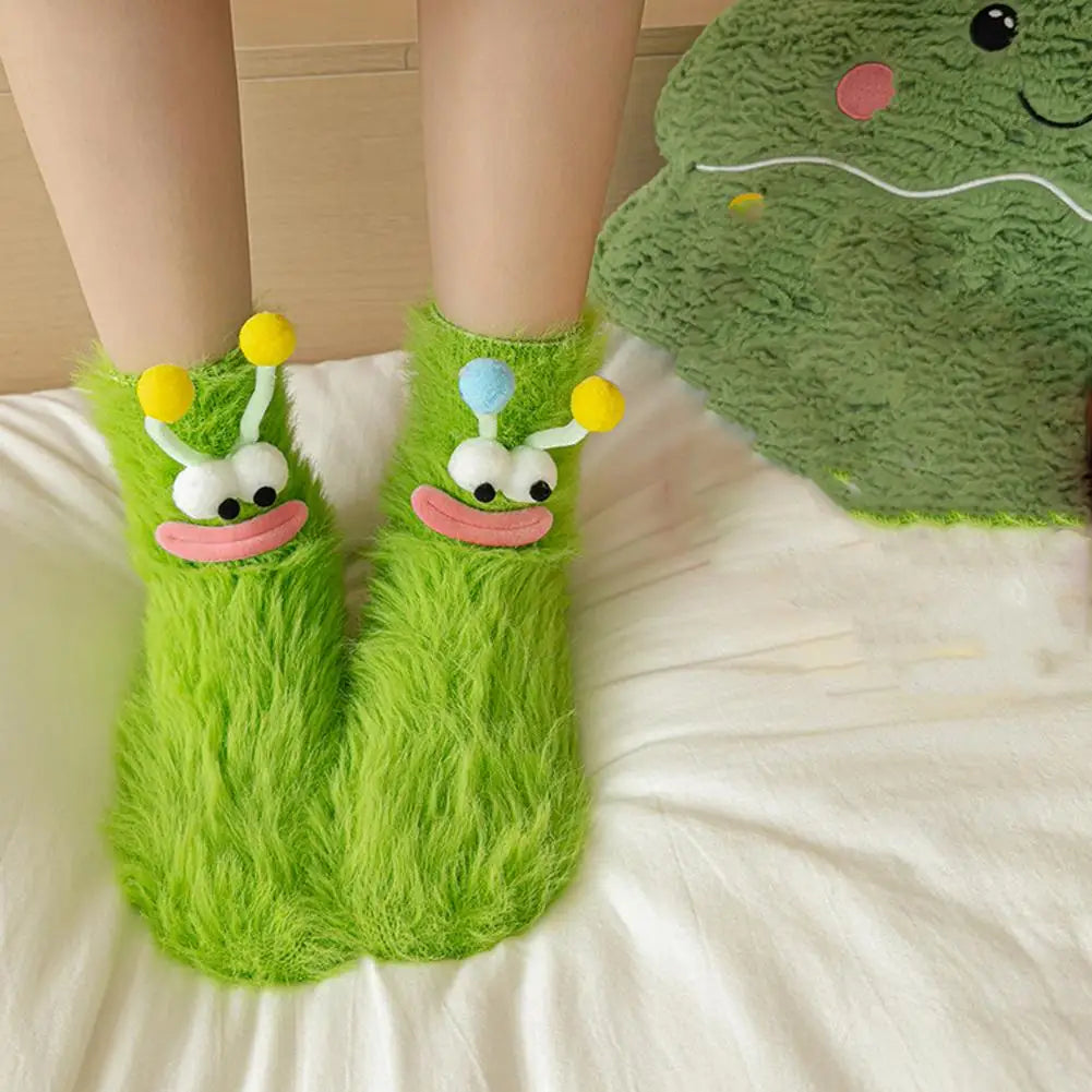 Funny Fuzzy Monster Socks – Crazy-Eyed Plush Winter Socks