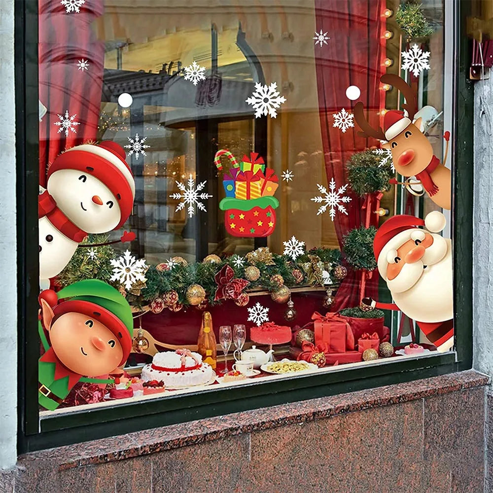 Christmas Window Clings – Santa, Reindeer & Snowflake Decorations (2-Piece Set)