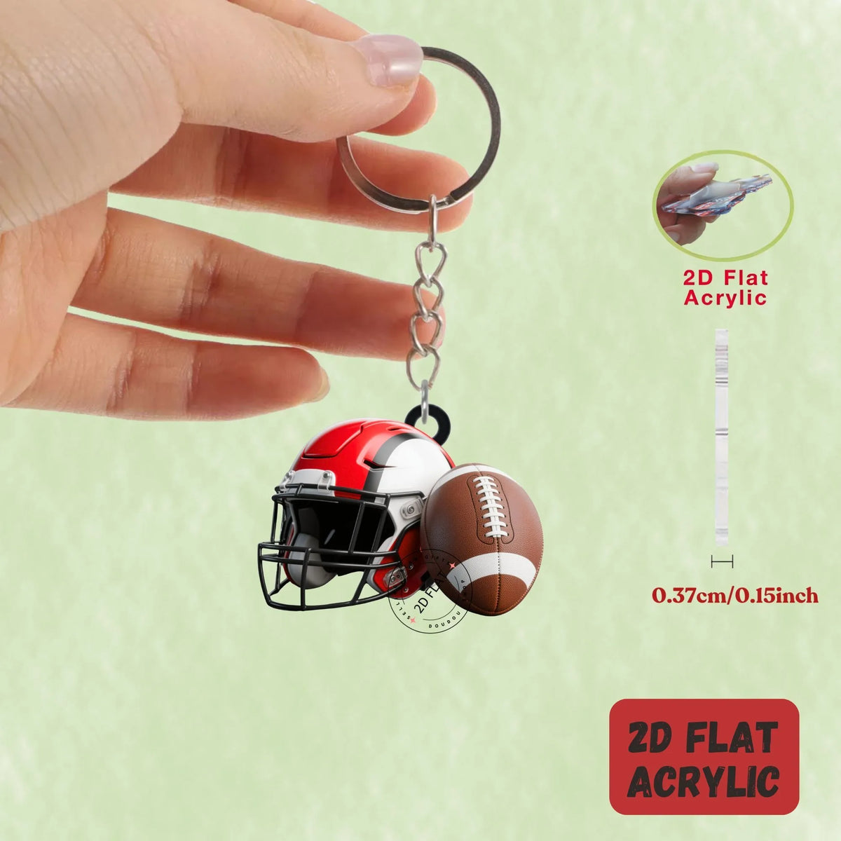 American Football Helmet & Ball Keychain – 2D Acrylic Sports Charm