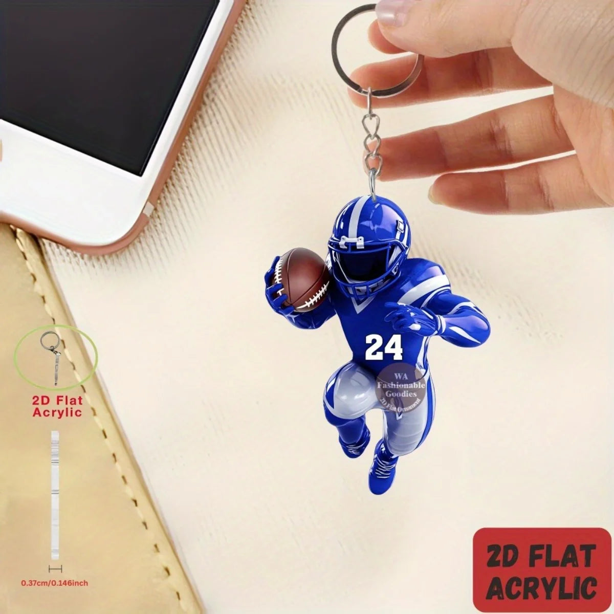 Football Player Keychain – American Football Acrylic Sports Charm