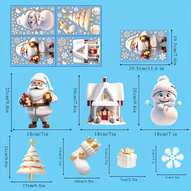 Christmas Window Cling Decorations – Santa, Snowman & Snowflakes Set