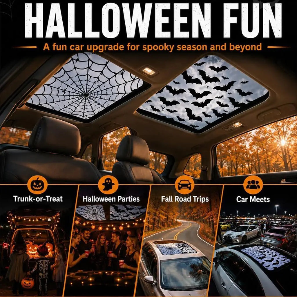 Halloween Sunroof Shadow Decal – Spooky Spider Web & Bat Designs