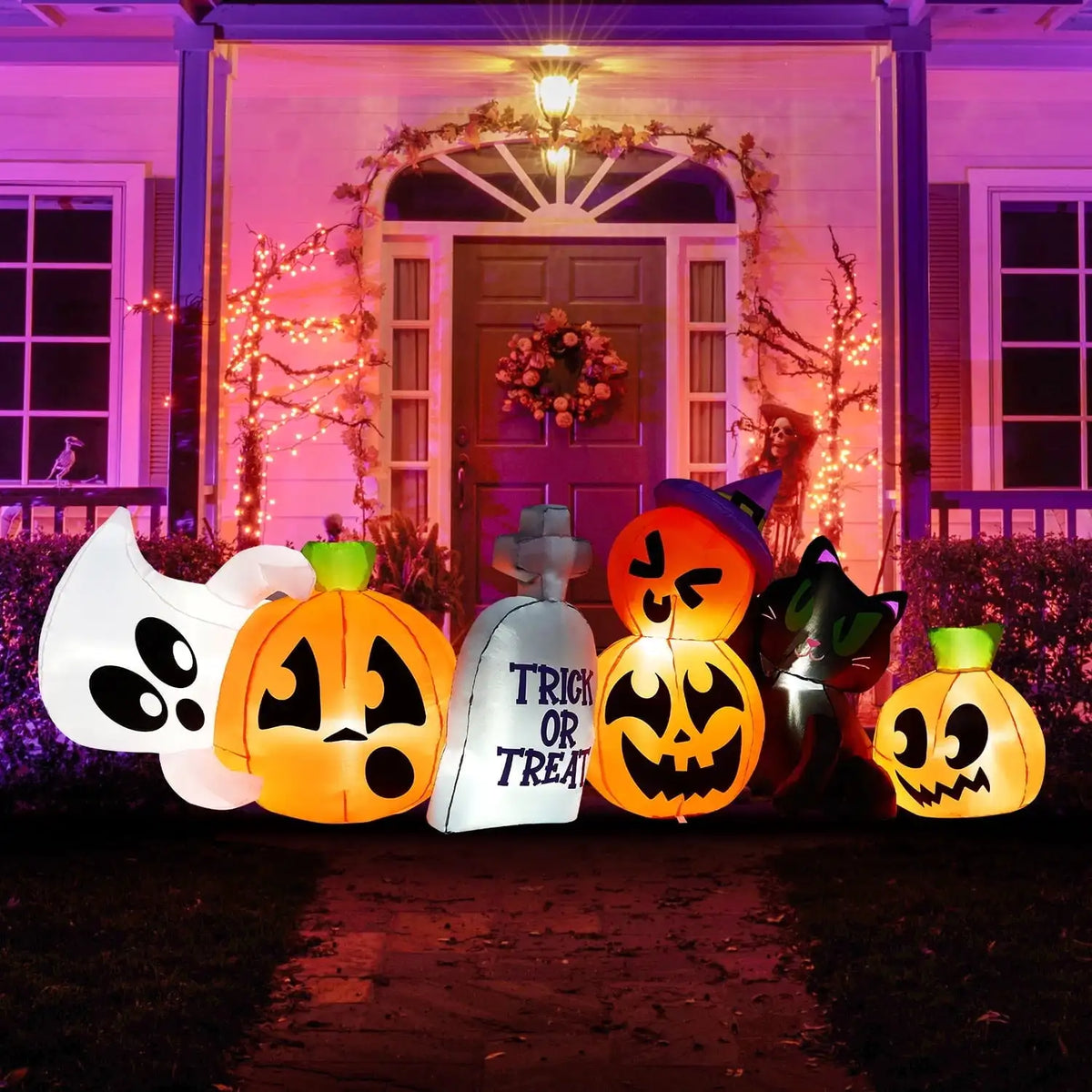 8-Foot Light-Up Halloween Pumpkin & Ghost Yard Inflatable 🎃👻