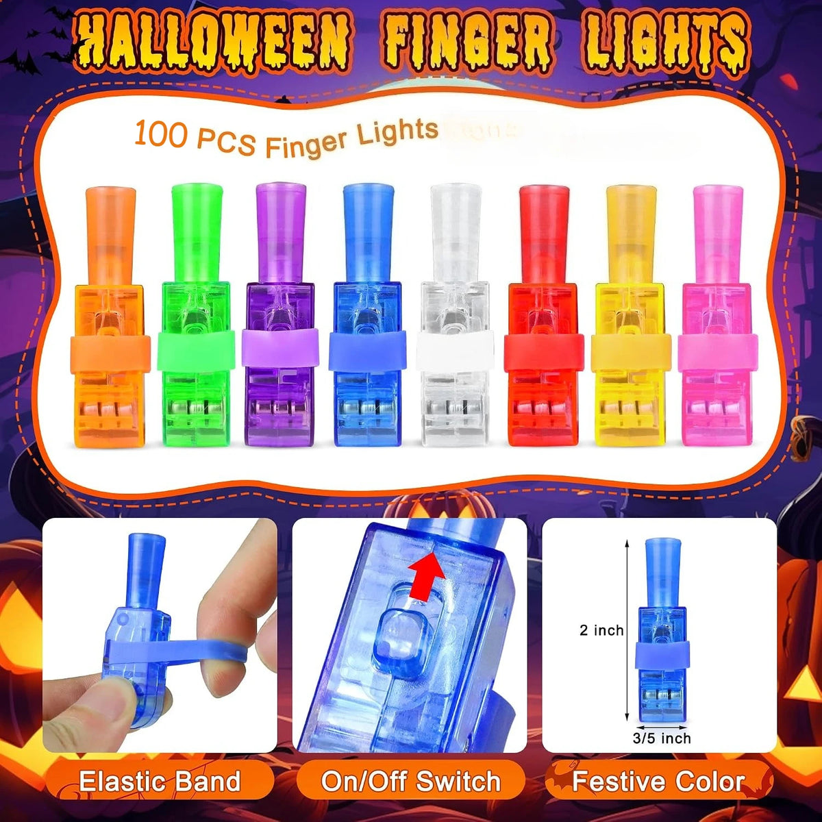 Halloween LED Finger Projector Lights – 40 or 100 Pack