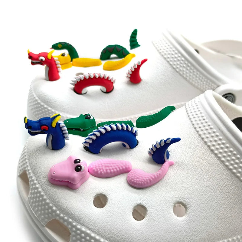 3D Dragon & Crocodile Shoe Charms – Funny Crawling Creature Clog Decorations