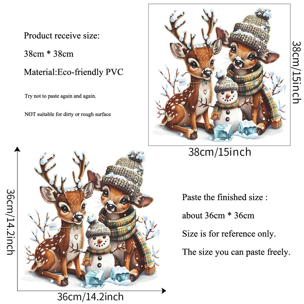 Christmas Reindeer & Snowman Wall Decal – Cozy Winter Woodland Scene