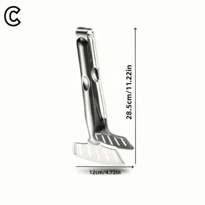 Food Clamp Spatula Tongs Stainless Steel Multi-Function Slotted Double Clip for Bread Egg Steak Grill Durable Cooking Tools