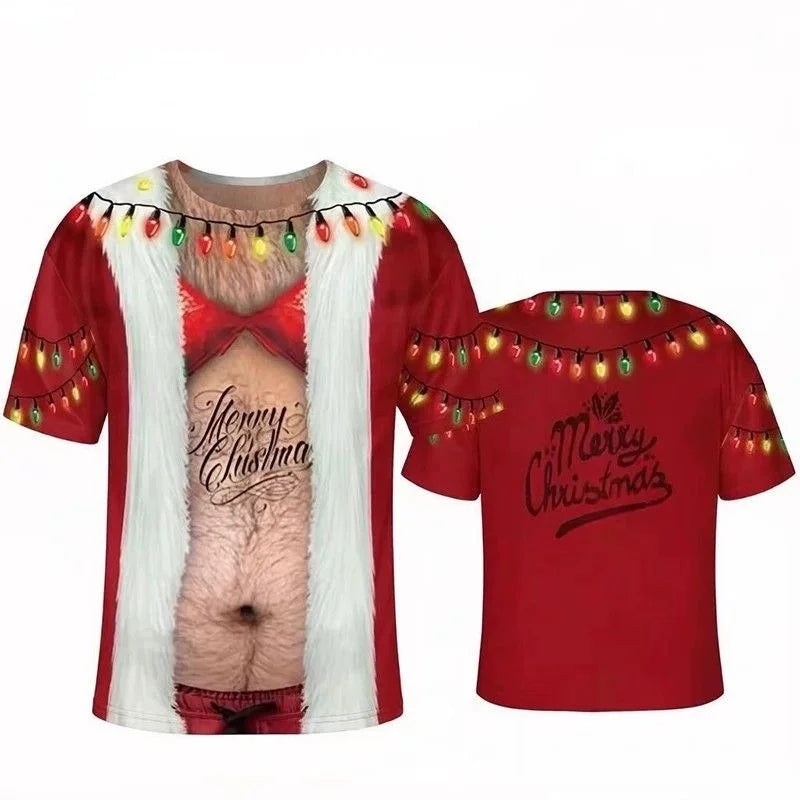 Christmas Beer Belly T-Shirt – Funny 3D Print Ugly Christmas Party Tee