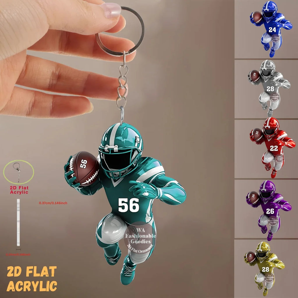 Football Player Keychain – American Football Acrylic Sports Charm