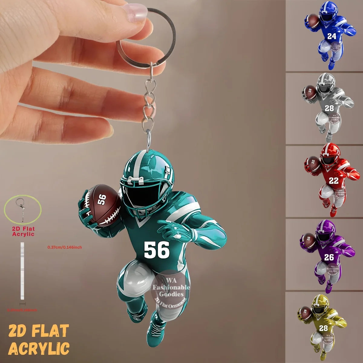 Football Player Keychain – American Football Acrylic Sports Charm