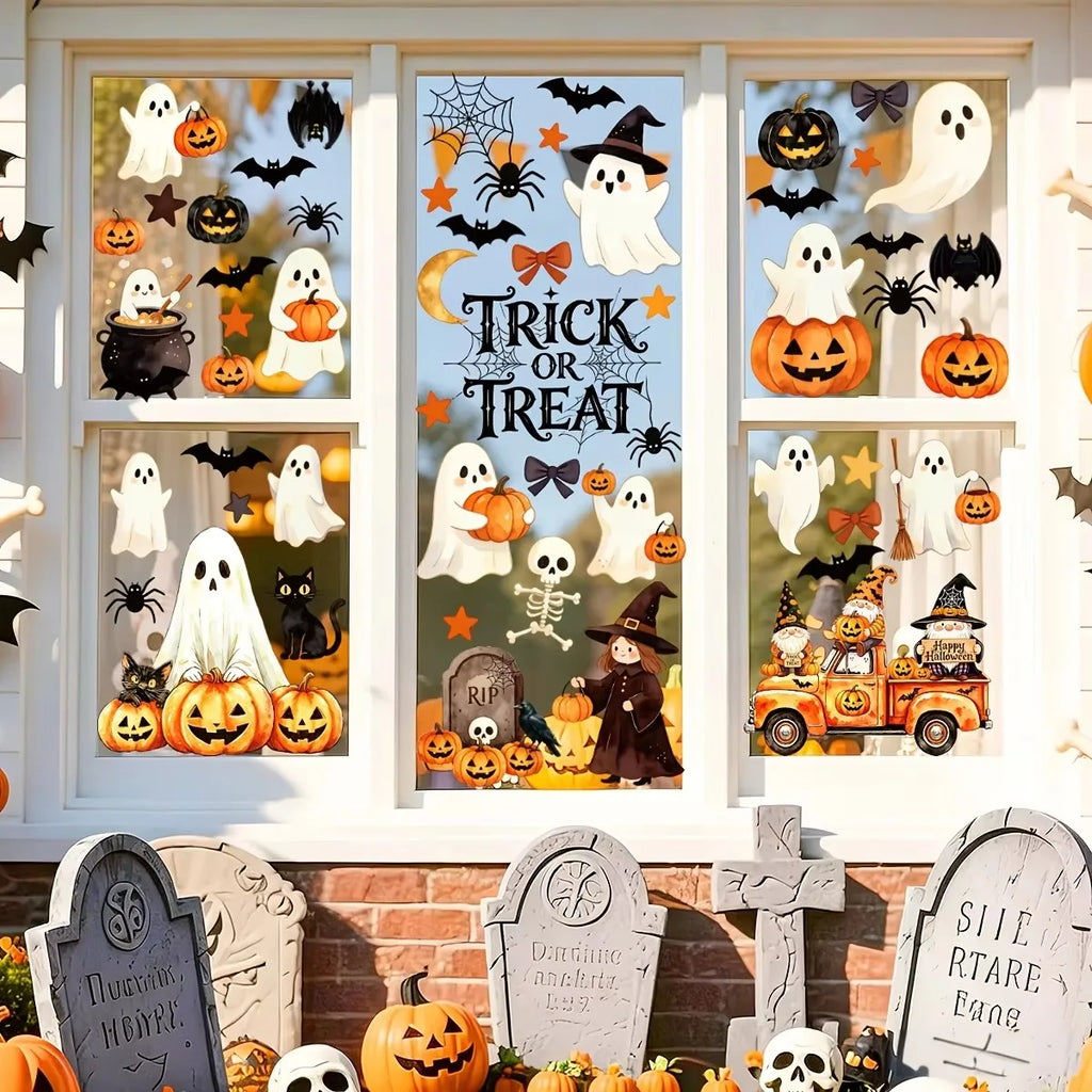 6-Sheet Halloween Window Cling Set – Ghosts, Pumpkins & Trick-or-Treat Decor