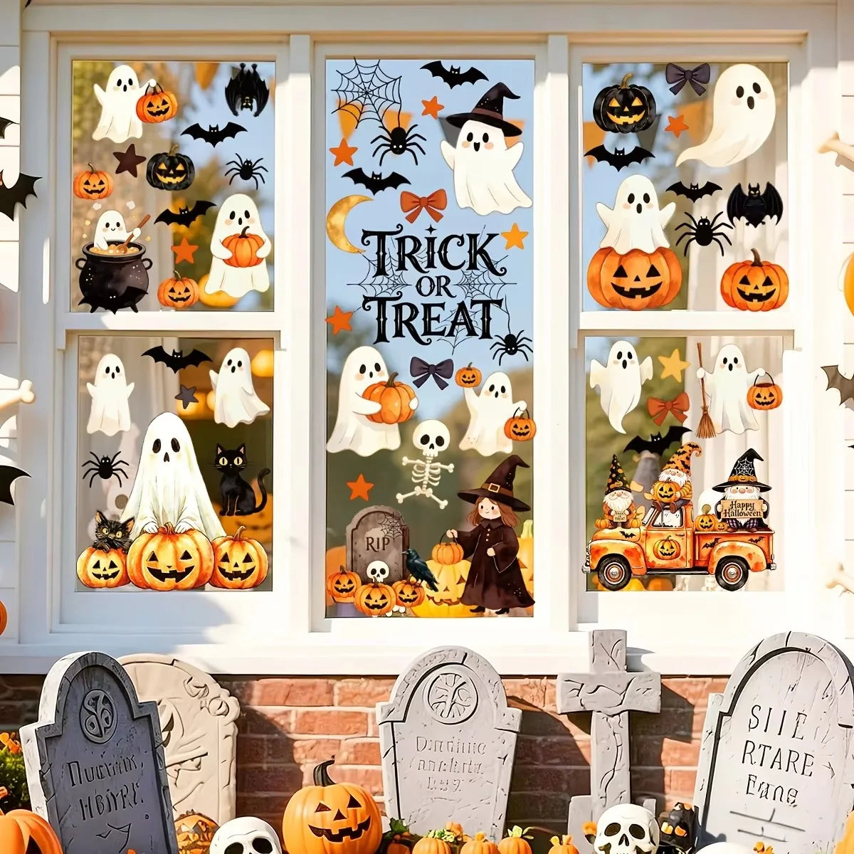 6-Sheet Halloween Window Cling Set – Ghosts, Pumpkins & Trick-or-Treat Decor