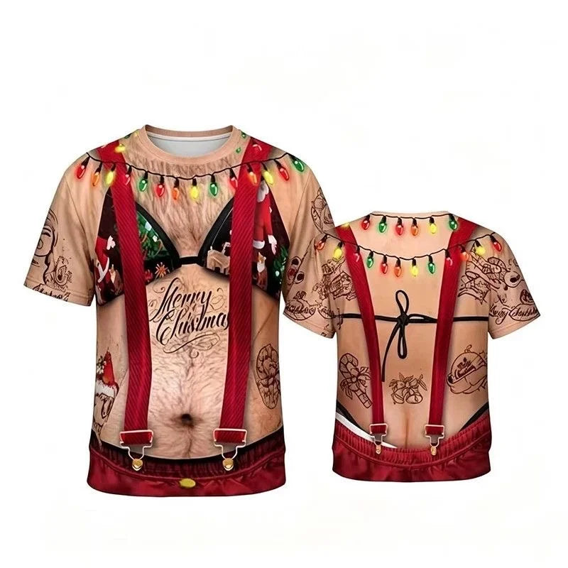 Christmas Beer Belly T-Shirt – Funny 3D Print Ugly Christmas Party Tee