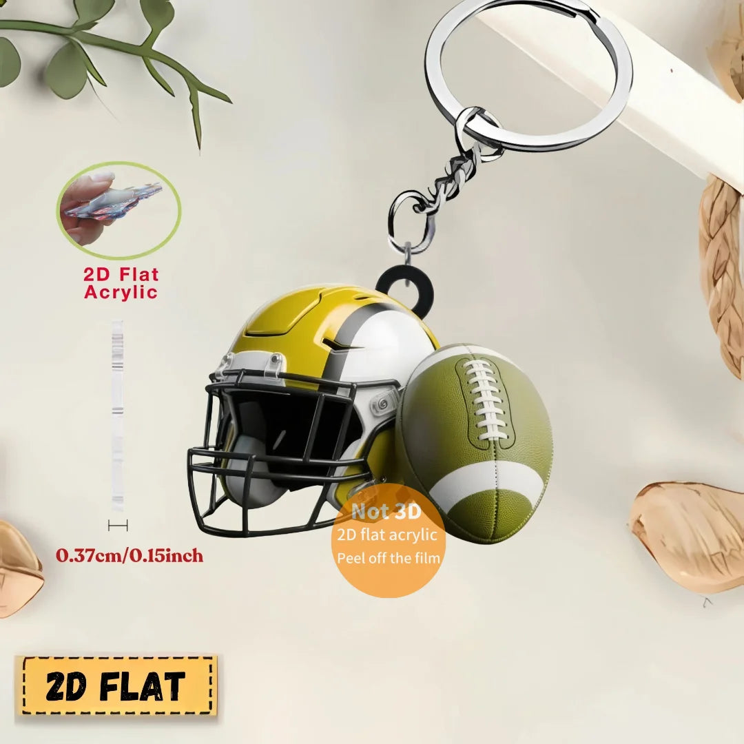 American Football Helmet & Ball Keychain – 2D Acrylic Sports Charm