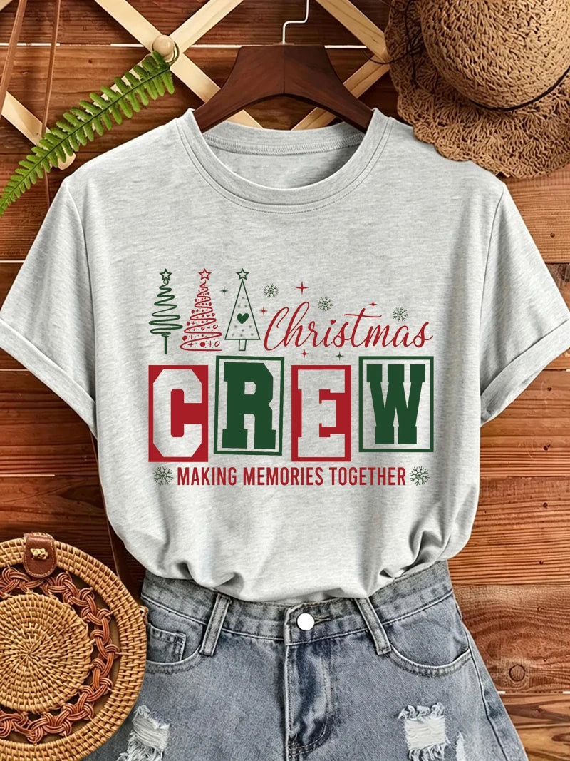 Christmas Crew Making Memories Together Print T-Shirts Trendy Fashion Tee Shirts Short Sleeve Tshirts Holiday Party T-Shirt Gift