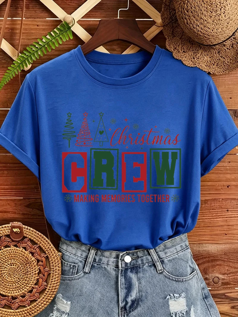 Christmas Crew Making Memories Together Print T-Shirts Trendy Fashion Tee Shirts Short Sleeve Tshirts Holiday Party T-Shirt Gift