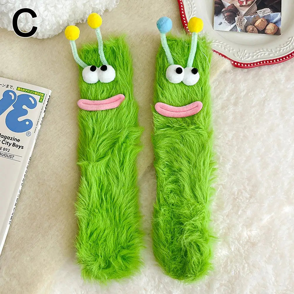 Funny Fuzzy Monster Socks – Crazy-Eyed Plush Winter Socks