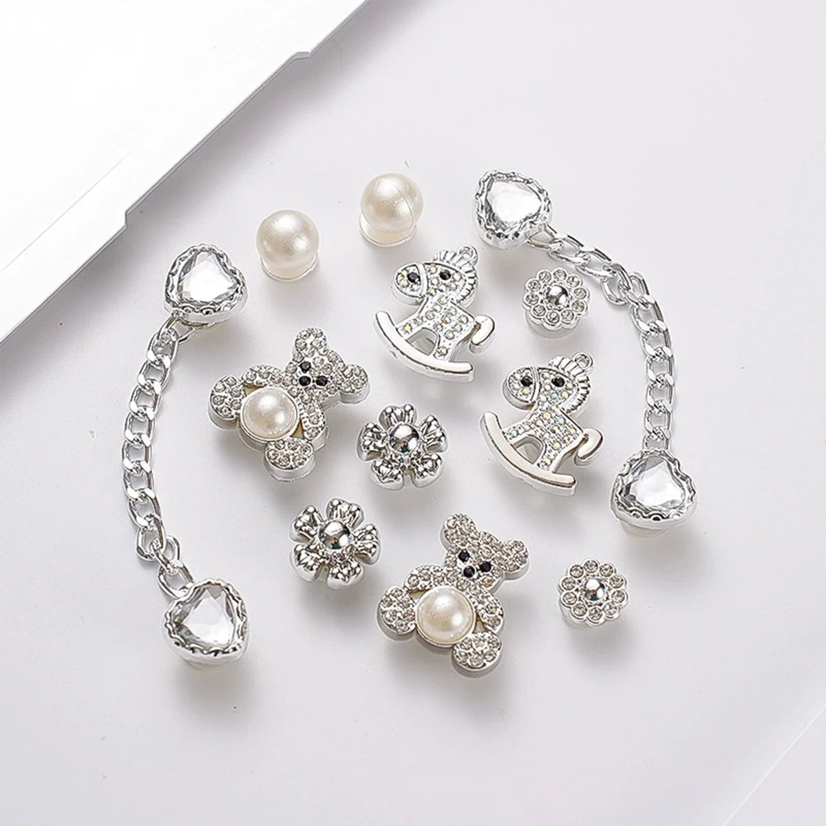 Pearl & Rhinestone Shoe Charm Sets – Glam Clog Accessories with Chains, Butterflies & Flowers