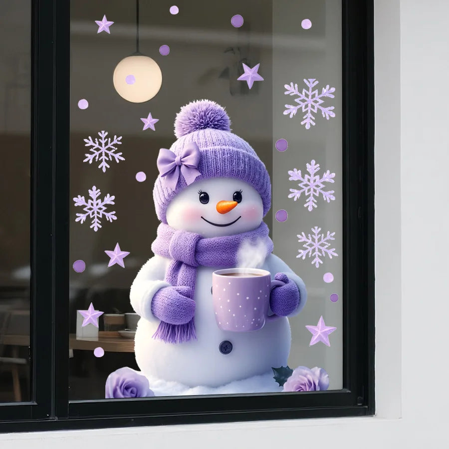 Purple Snowman Christmas Window Cling – Snowflakes & Winter Magic