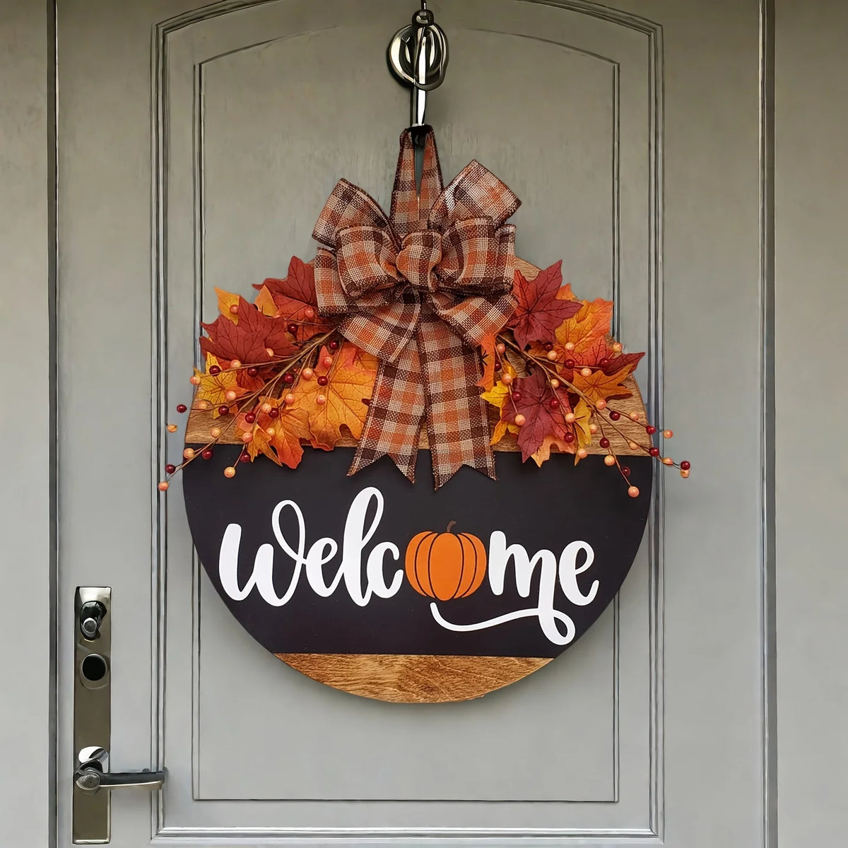 Fall Welcome Door Hanger – Pumpkin & Autumn Leaves 🍂🎃