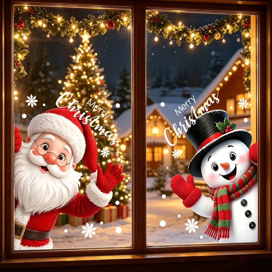 Peeking Santa & Snowman Christmas Window Clings – 2-Piece Holiday Set