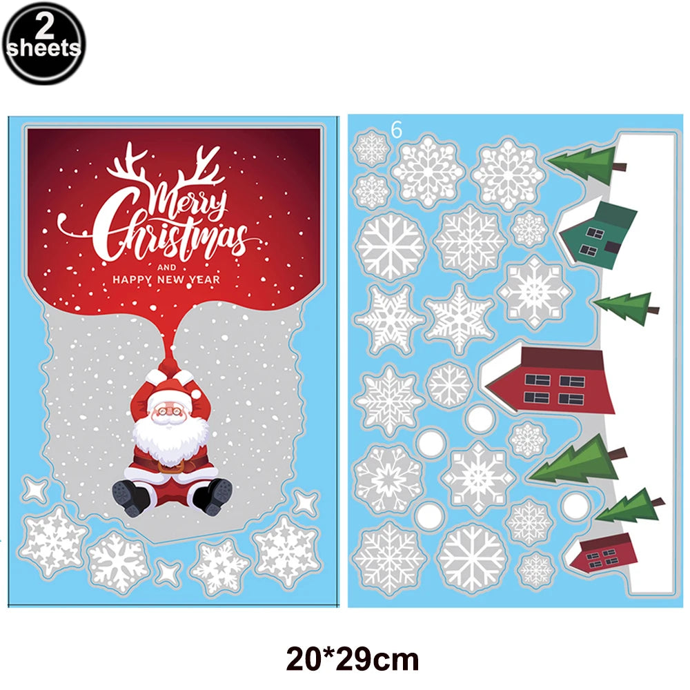 Christmas Window Clings – Santa, Reindeer & Snowflake Decorations (2-Piece Set)