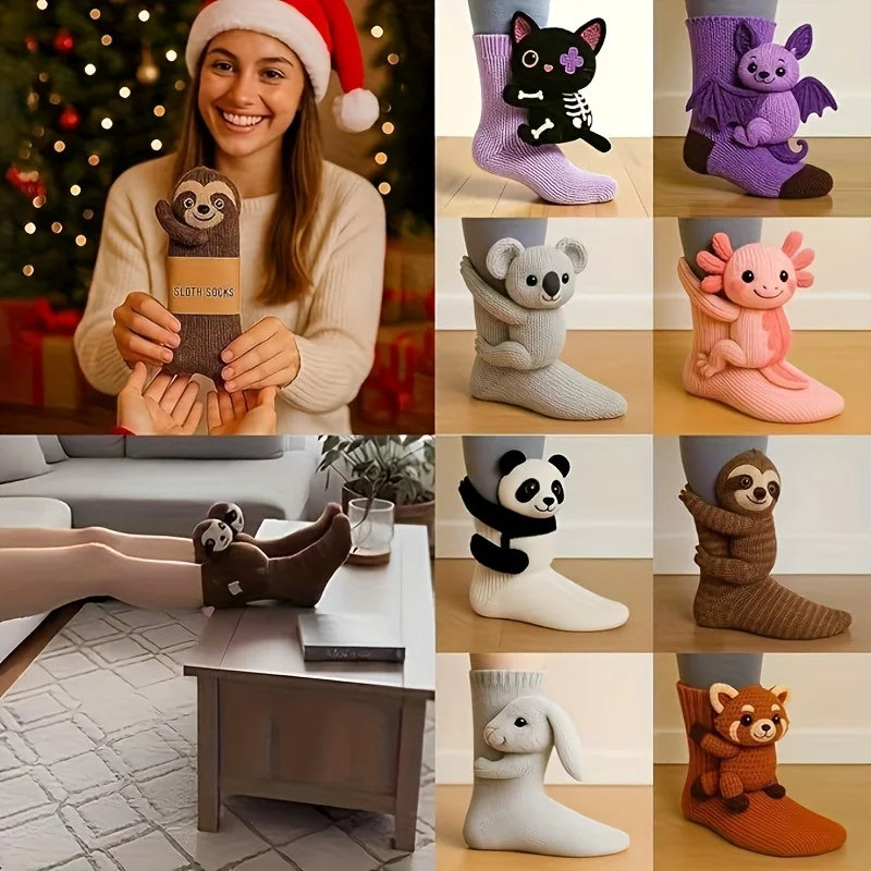 3D Animal Hug Socks – Cozy Fleece Critter Socks 🐾