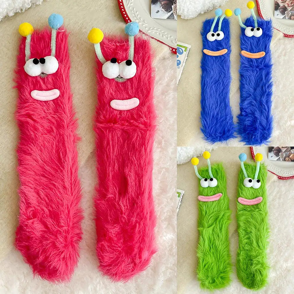 Funny Fuzzy Monster Socks – Crazy-Eyed Plush Winter Socks